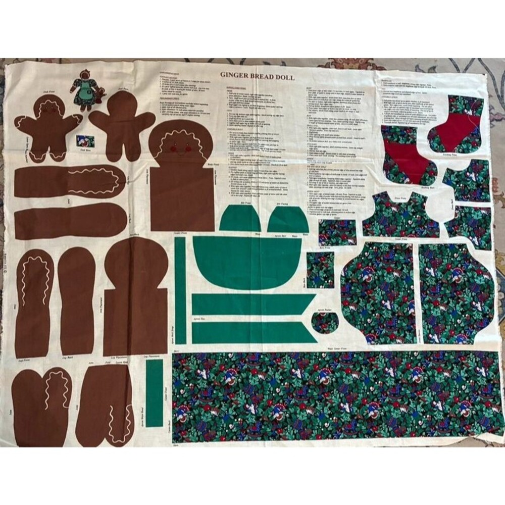 Vintage Gingerbread Girl Doll Cut & Sew Fabric Panel Christmas Sewing Craft